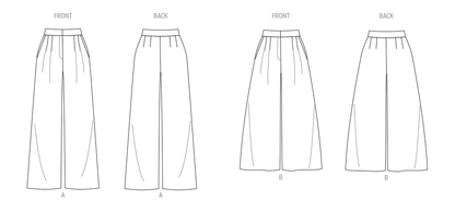 Butterick B6973 sewing pattern envelope showing wide leg and cropped trousers