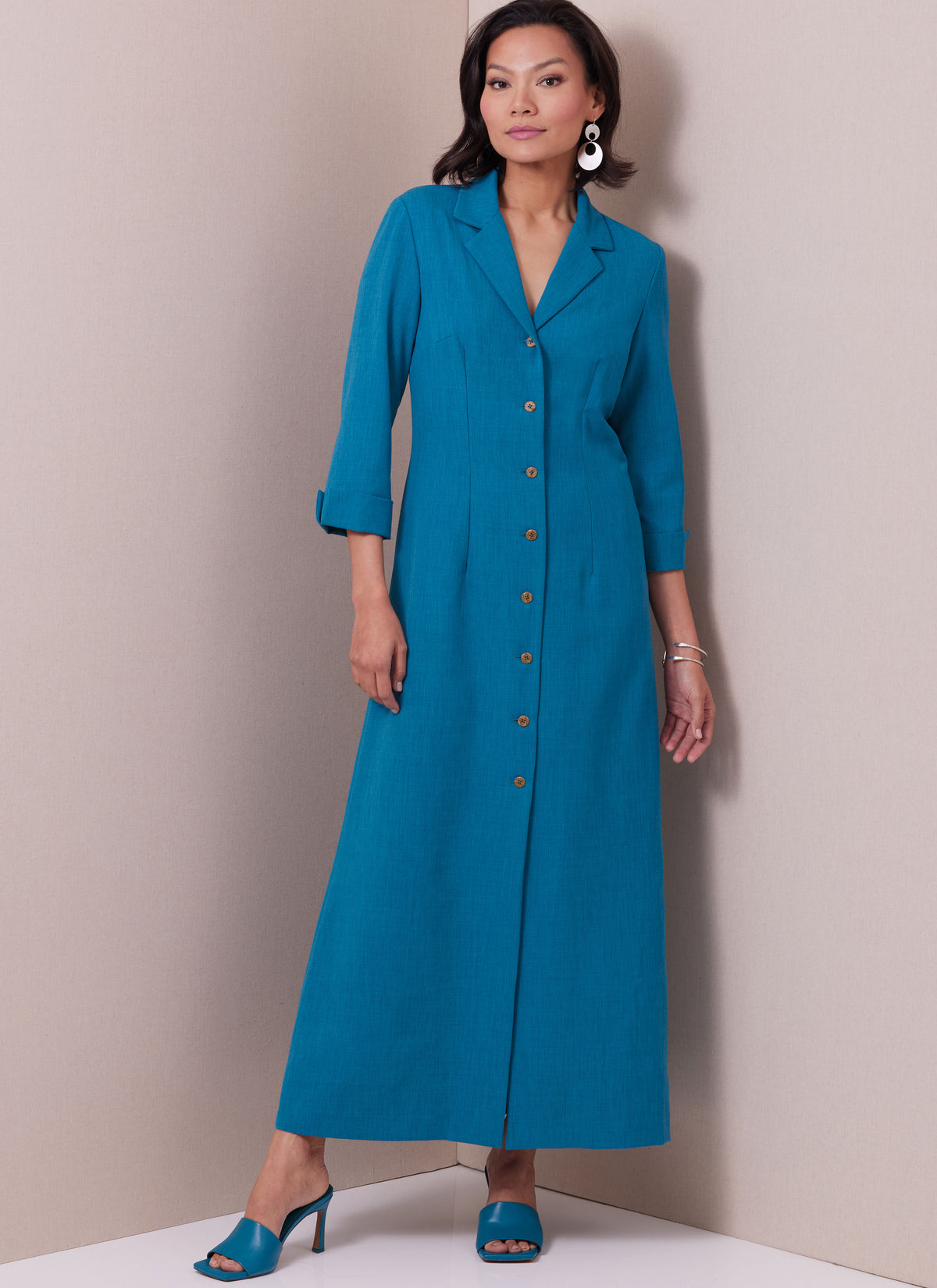 Butterick B6974 sewing pattern envelope showing a classic fit shirtdress