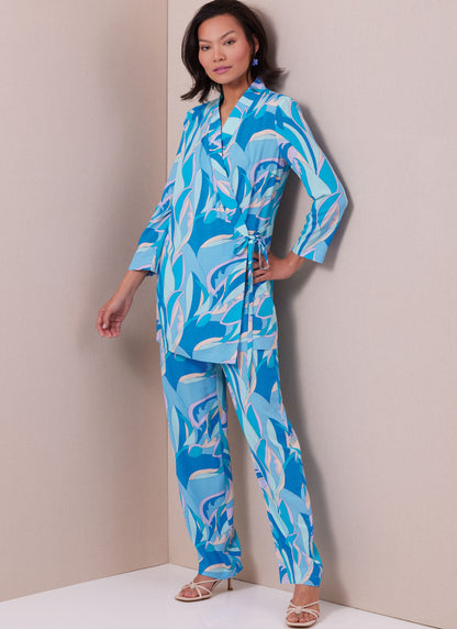 Butterick B6976 sewing pattern envelope showing a straight wrap dress and top