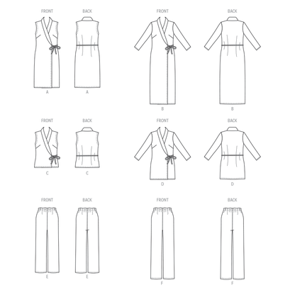 Butterick B6976 sewing pattern envelope showing a straight wrap dress and top