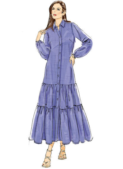 Butterick B6977 sewing pattern envelope showing loose-fitting dresses with a tiered hem