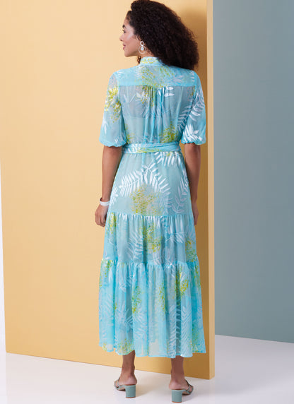 Butterick B6977 sewing pattern envelope showing loose-fitting dresses with a tiered hem
