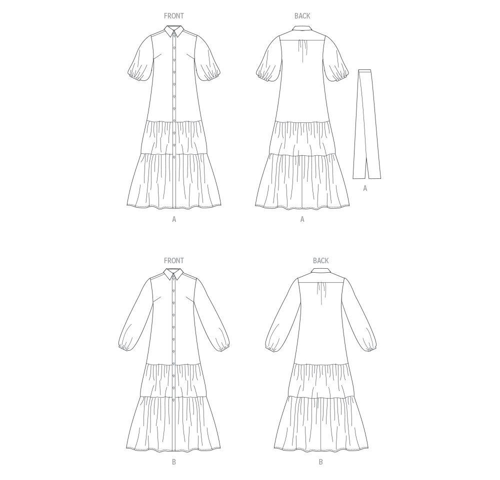 Butterick B6977 sewing pattern envelope showing loose-fitting dresses with a tiered hem
