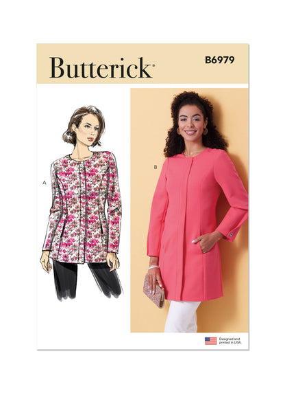 Butterick B6979 sewing pattern envelope showing fitted, lined jackets