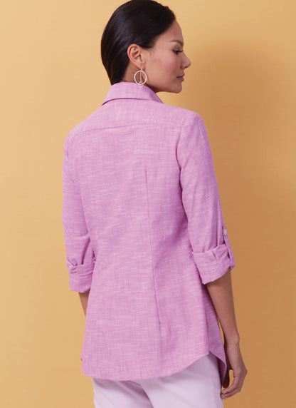 Butterick B6980 sewing pattern envelope showing semi-fitted shirts