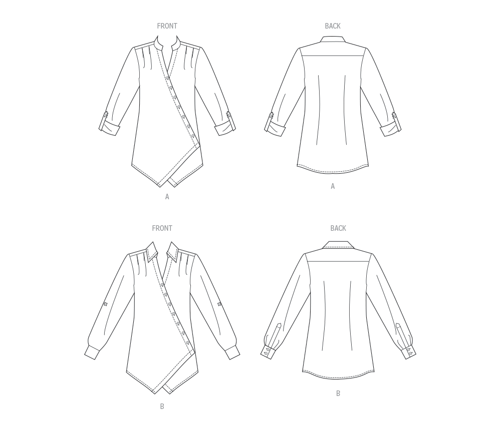 Butterick B6980 sewing pattern envelope showing semi-fitted shirts