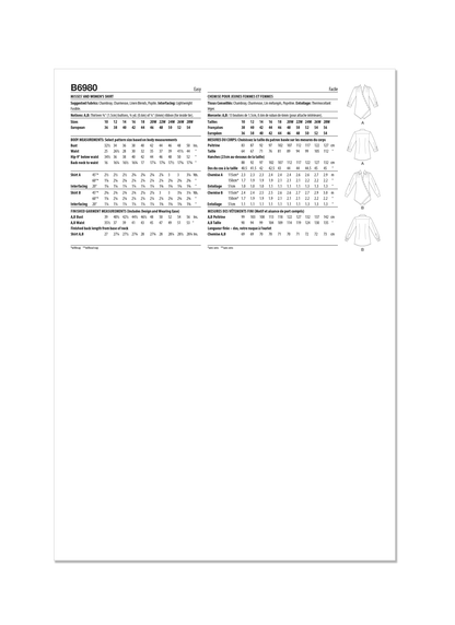 Butterick B6980 sewing pattern envelope showing semi-fitted shirts