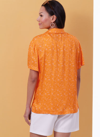 Butterick B6984 sewing pattern envelope showing a loose-fitting camp collar shirt