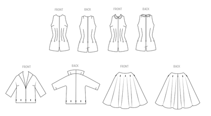 Butterick B6989 sewing pattern envelope showing a vintage 1950s playsuit, blouse and skirt