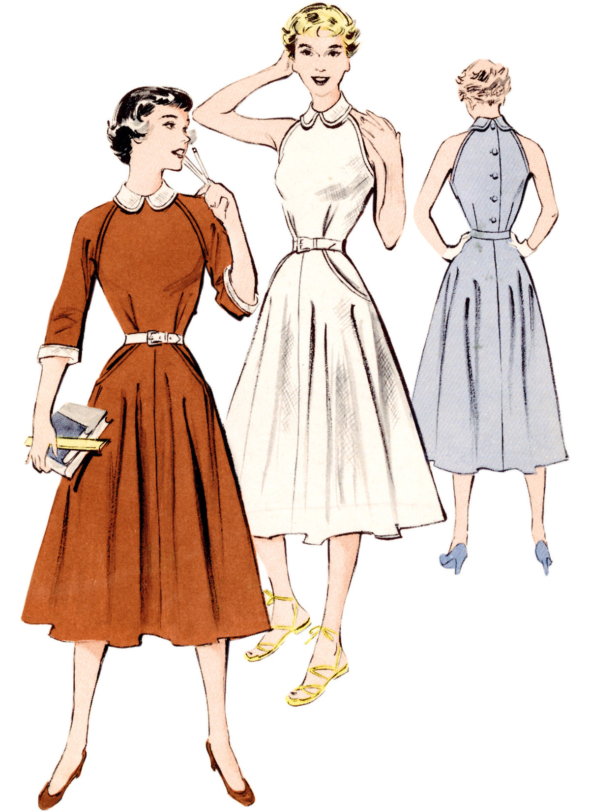 Butterick B6992 sewing pattern envelope showing a vintage 1950s dress with or without sleeves