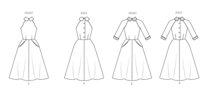 Butterick B6992 sewing pattern envelope showing a vintage 1950s dress with or without sleeves