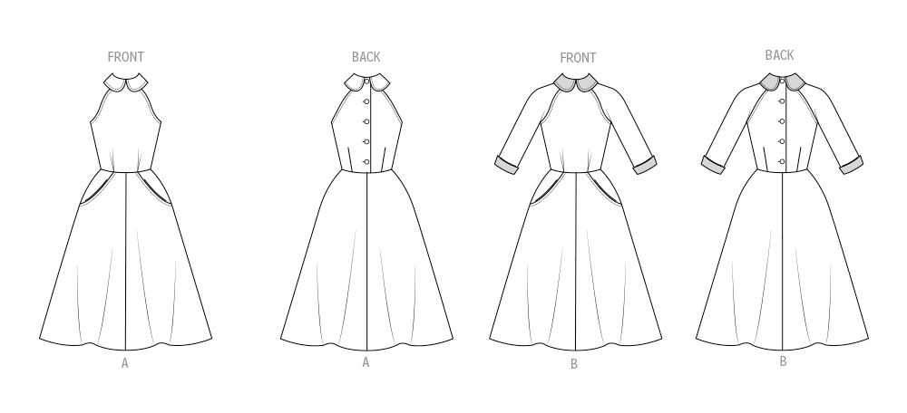 Butterick B6992 sewing pattern envelope showing 1950s dress designs