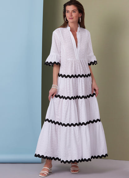 Butterick B6993 sewing pattern envelope showing tiered dress designs