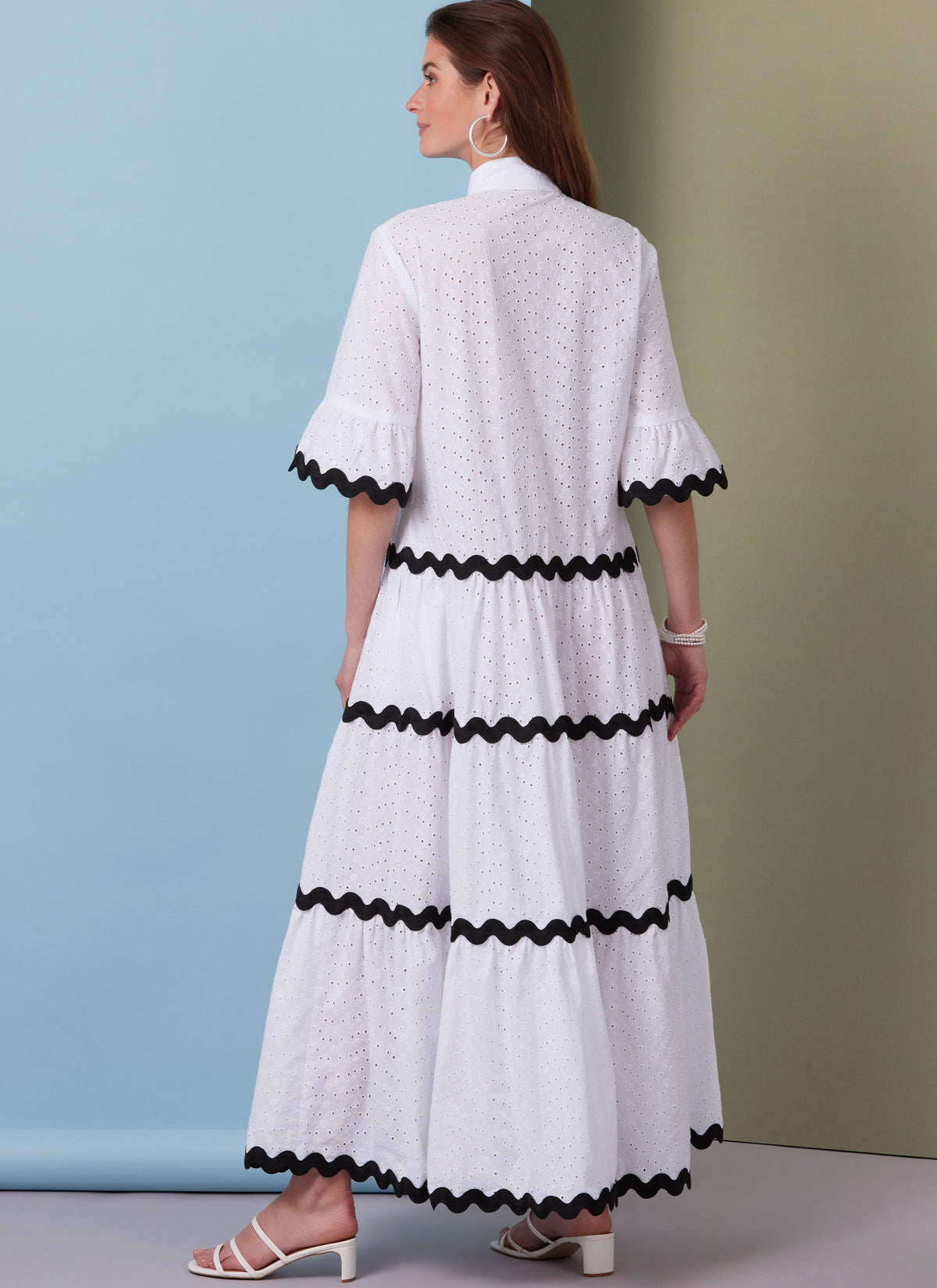 Butterick B6993 sewing pattern envelope showing tiered dress designs