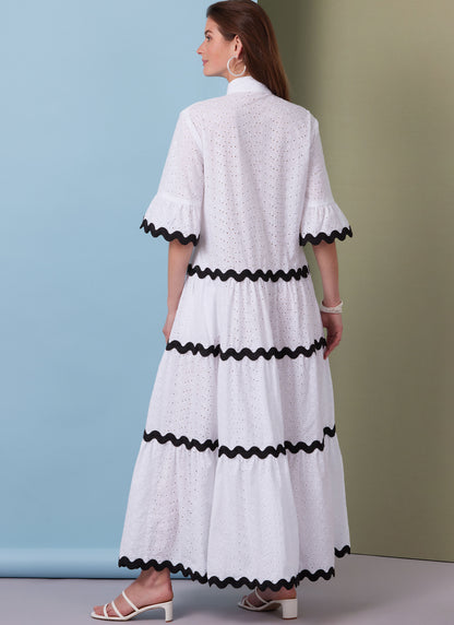 Butterick B6993 sewing pattern envelope showing tiered dress designs