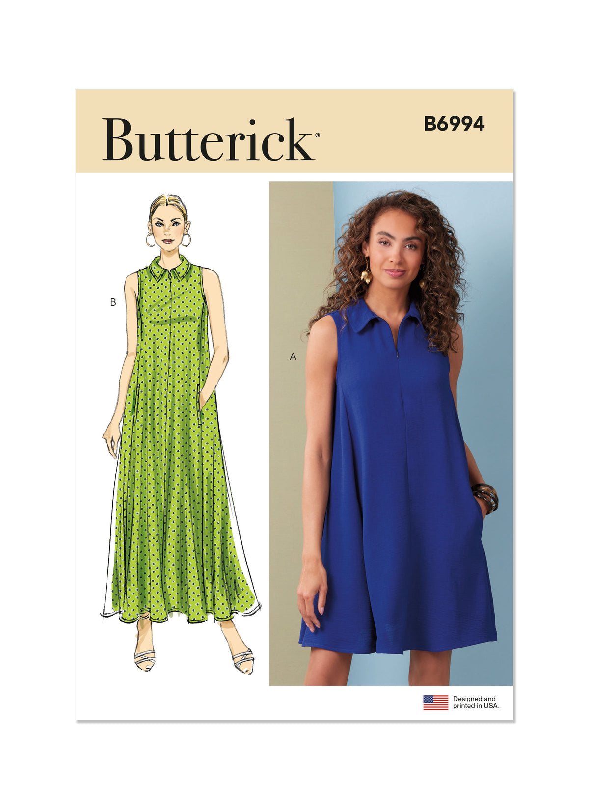 Butterick B6994 sewing pattern envelope showing dress designs