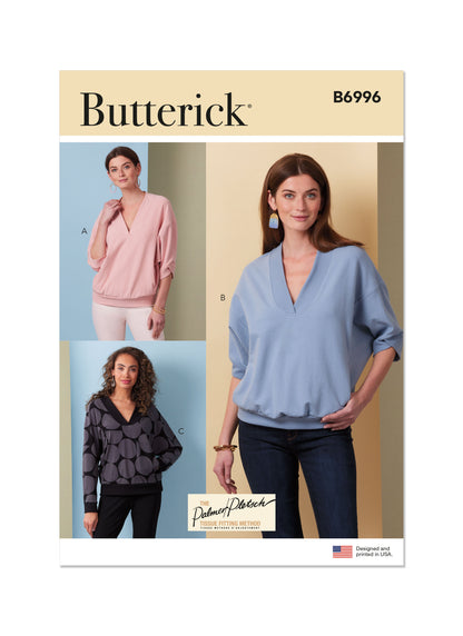 Butterick B6996 sewing pattern envelope showing crossover top designs