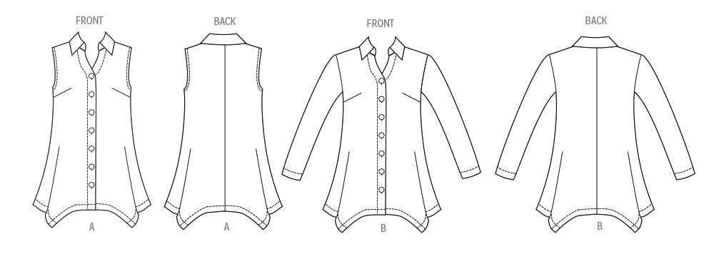 Butterick B6997 sewing pattern envelope showing knit shirt designs