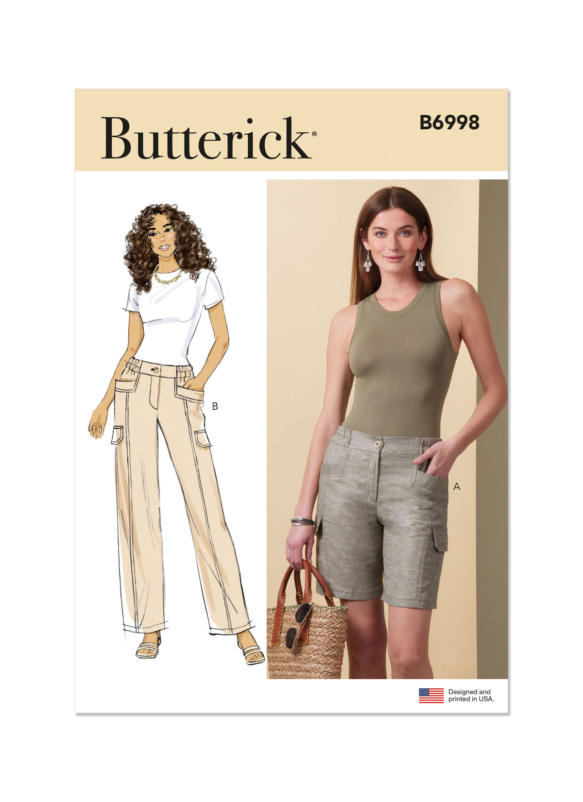 Butterick B6998 sewing pattern envelope showing shorts and trousers designs