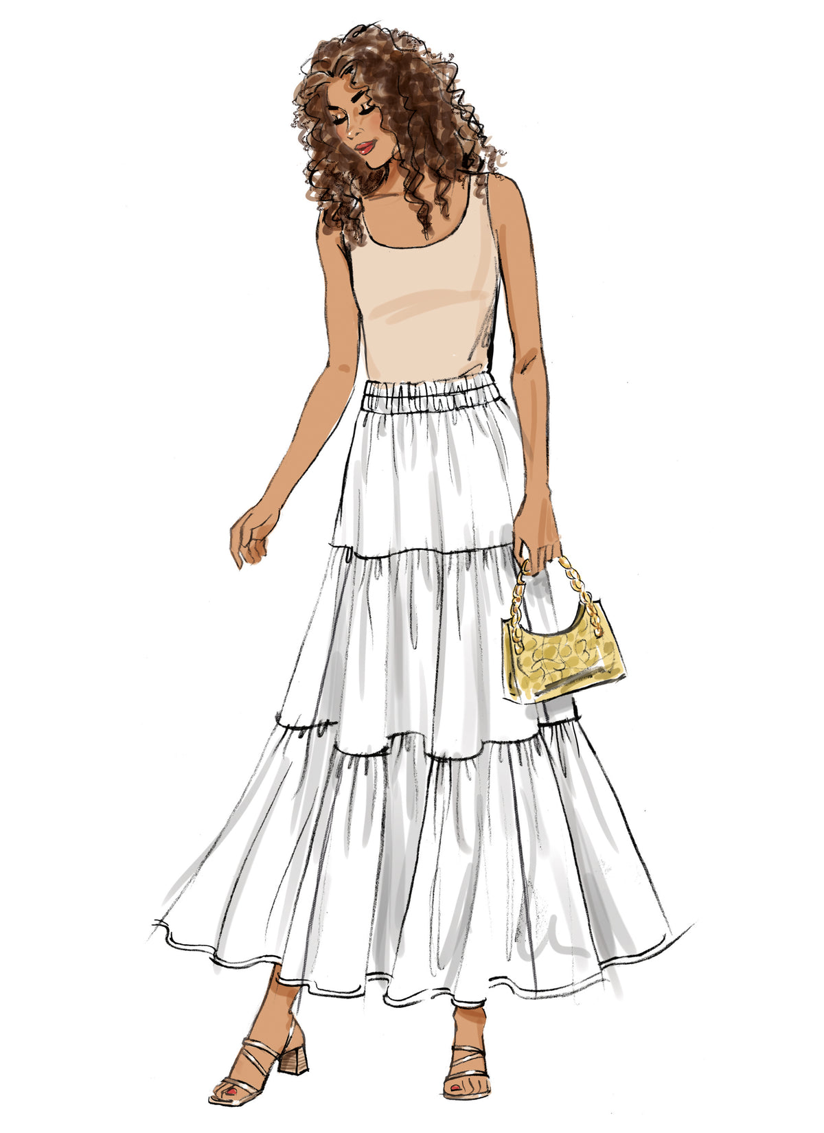 Butterick B6999 sewing pattern envelope showing tiered skirt designs