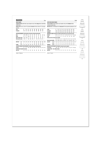 Butterick B6999 sewing pattern envelope showing tiered skirt designs