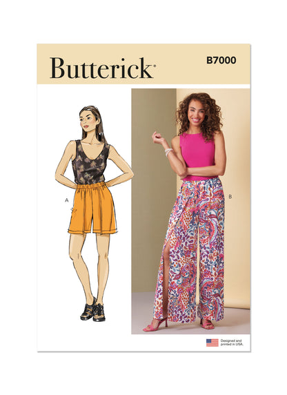 Butterick B7000 sewing pattern envelope showing wrap shorts and trousers designs