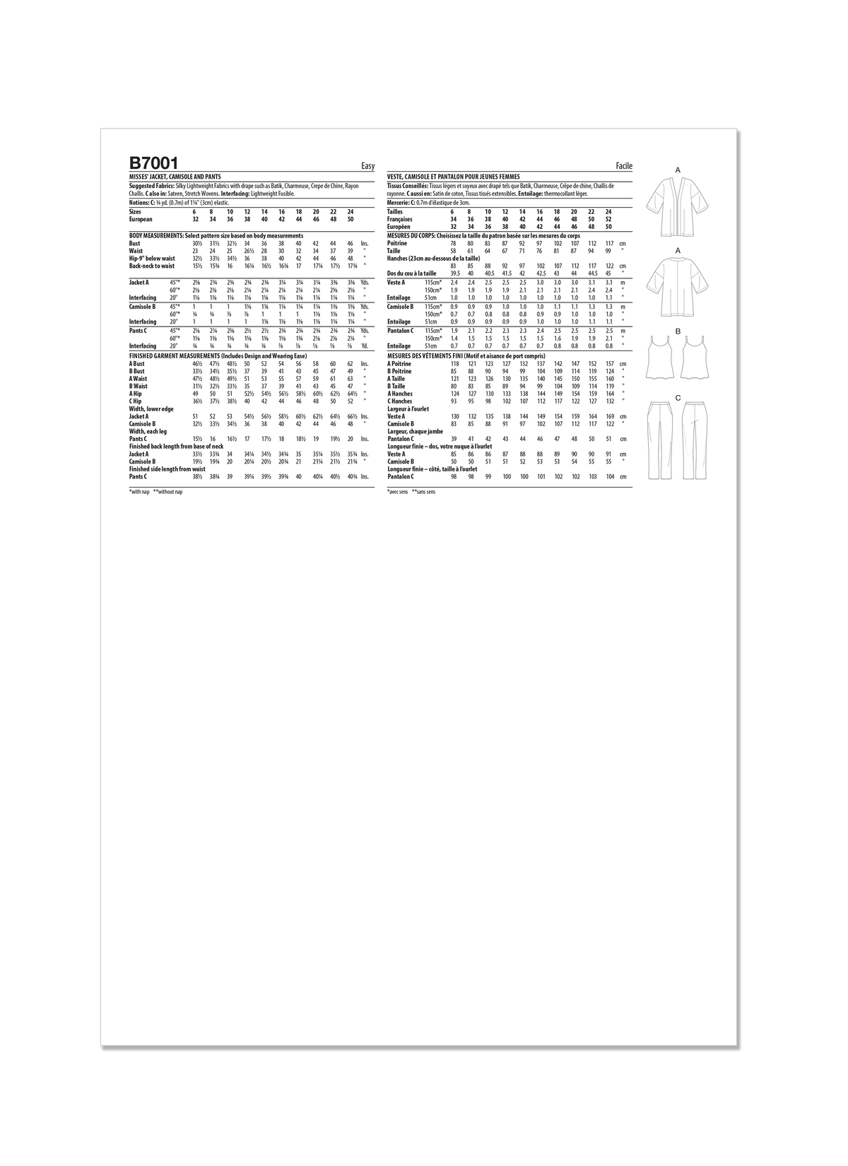 Butterick B7001 sewing pattern envelope showing loose jacket designs