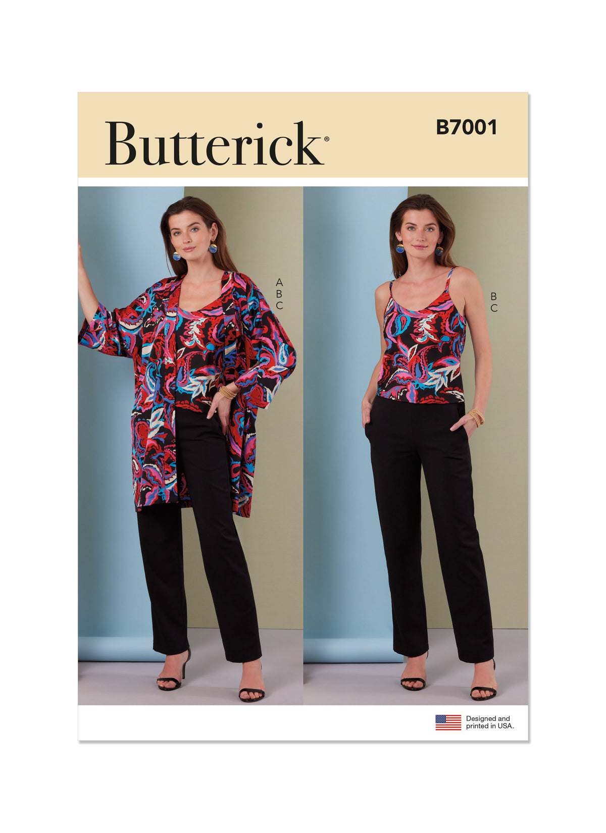 Butterick B7001 sewing pattern envelope showing loose jacket designs