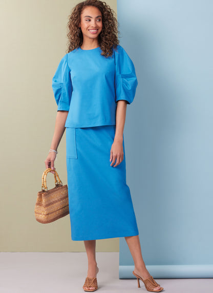 Butterick B7002 sewing pattern envelope showing puff sleeve top designs
