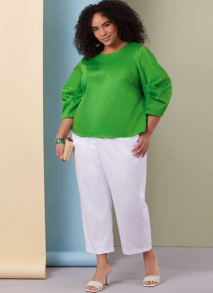 Butterick B7002 sewing pattern envelope showing puff sleeve top designs