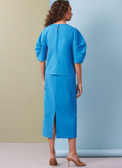 Butterick B7002 sewing pattern envelope showing puff sleeve top designs