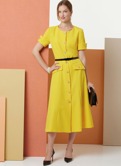 Butterick B7005 sewing pattern envelope showing fit and flare dress designs