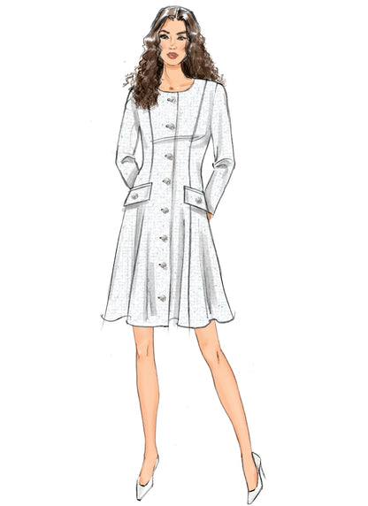Butterick B7005 sewing pattern envelope showing fit and flare dress designs