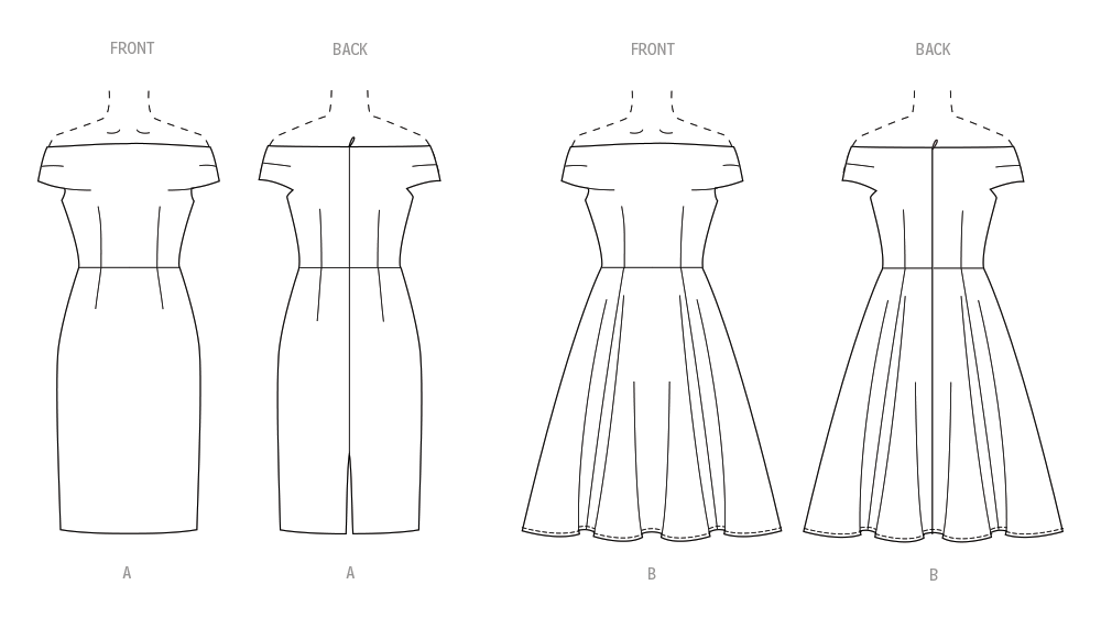 Butterick B7006 sewing pattern envelope showing off shoulder dress designs