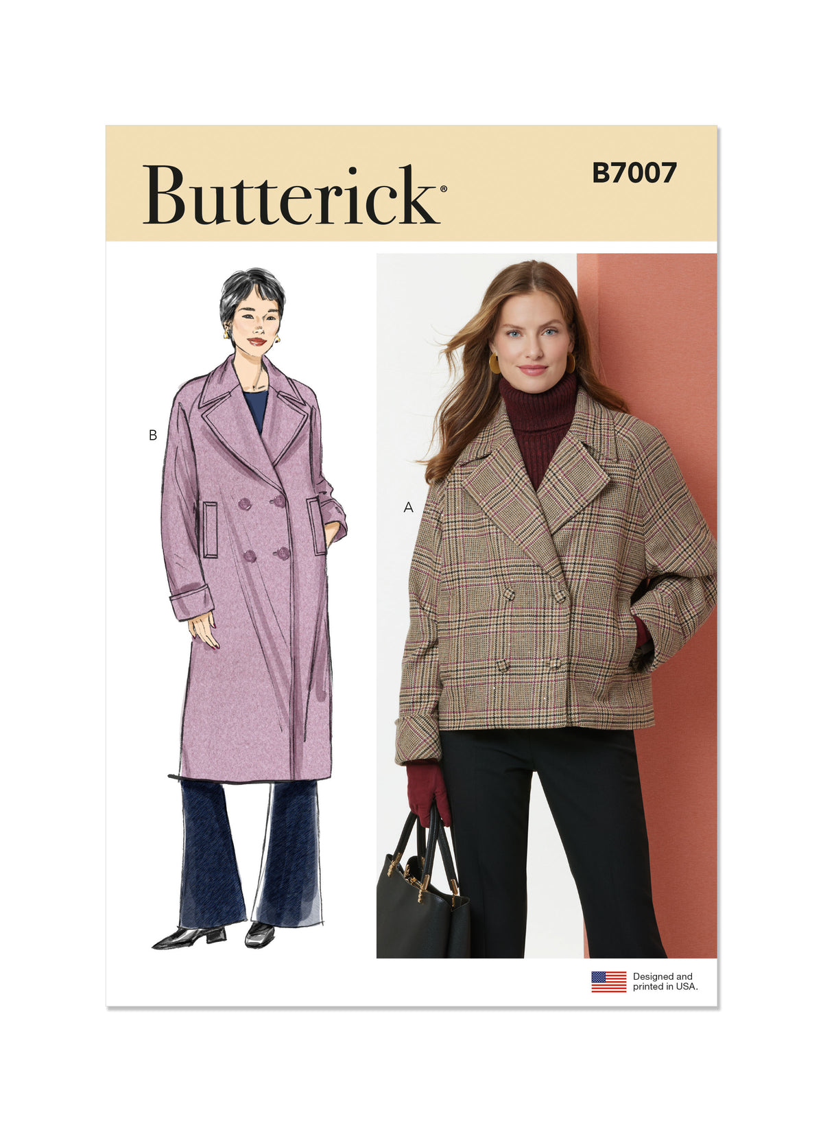 Butterick B7007 sewing pattern envelope showing jacket and coat designs