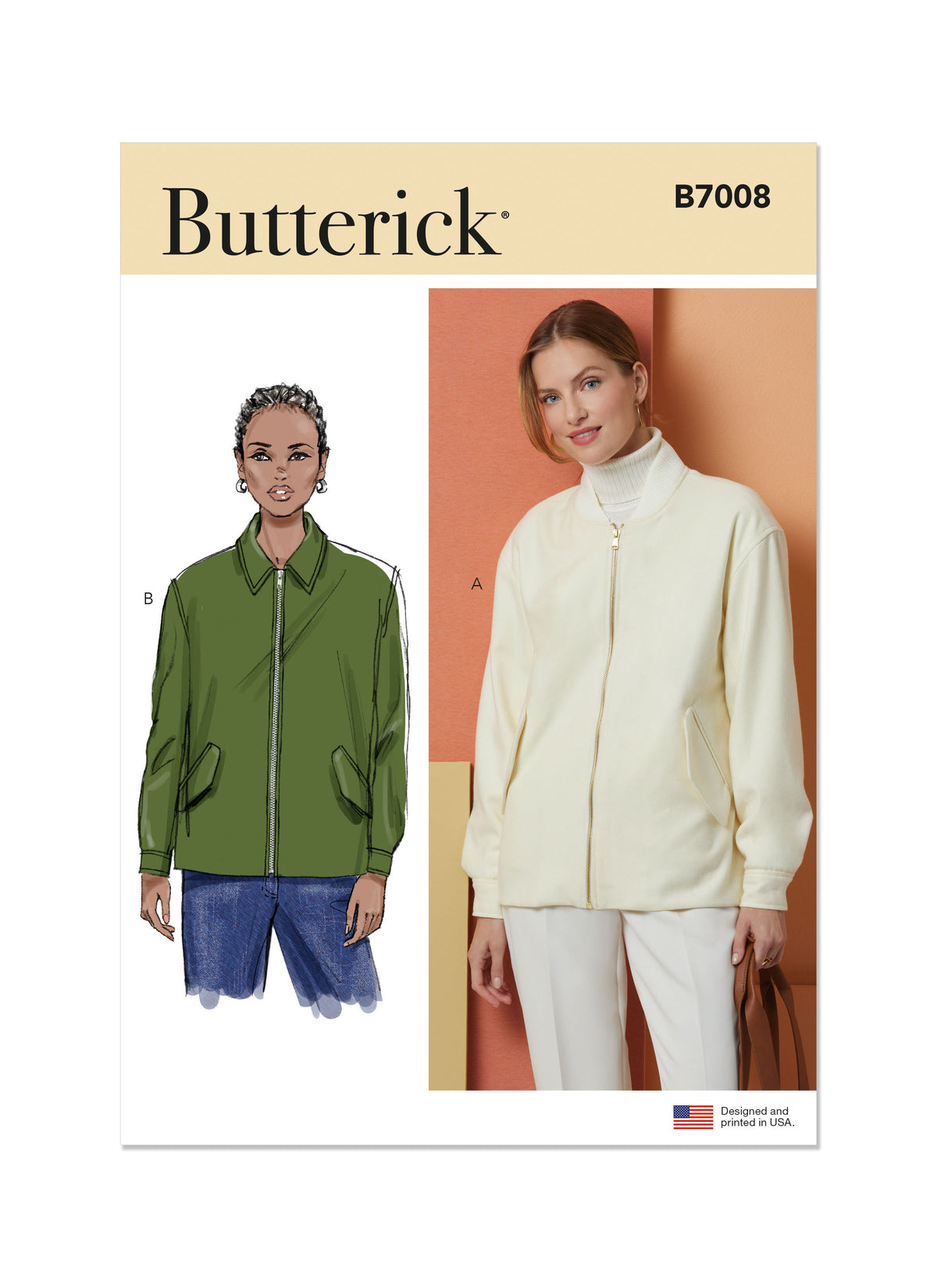 Butterick B7008 sewing pattern envelope showing bomber jacket designs