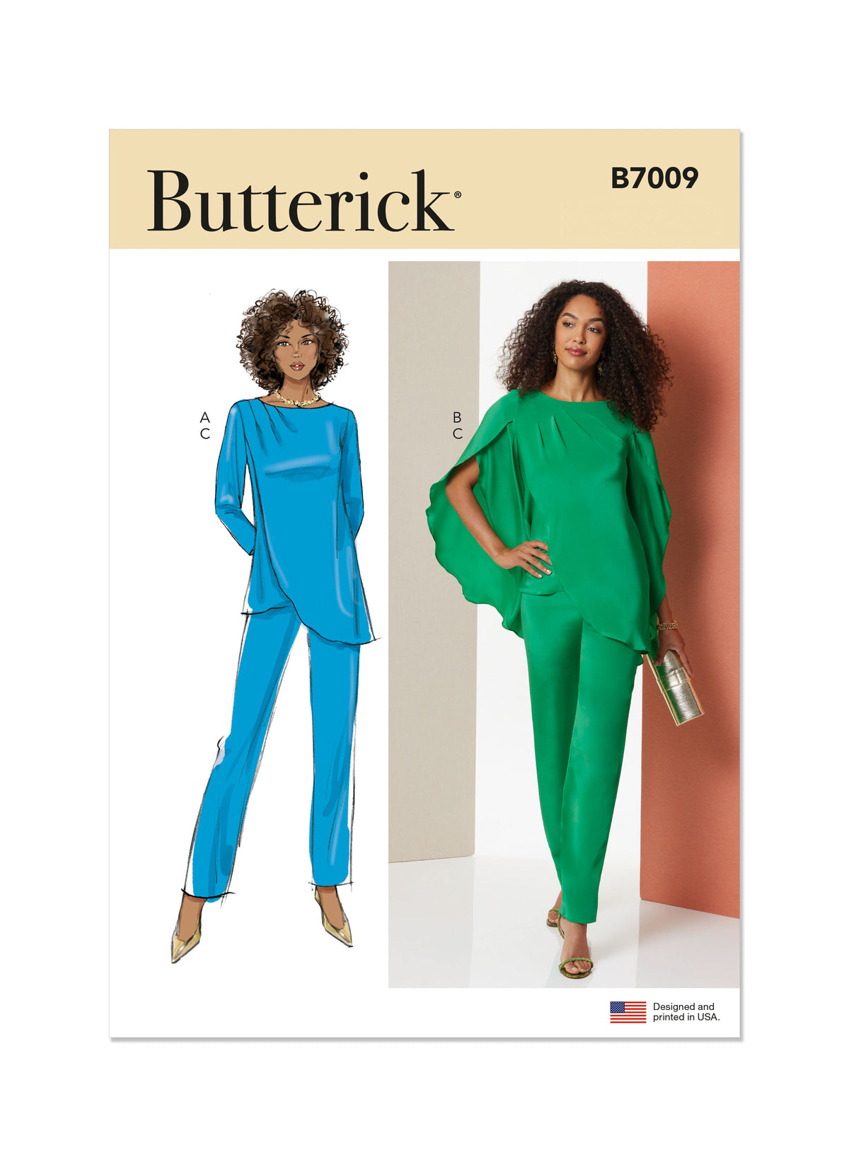Butterick B7009 sewing pattern envelope showing asymmetric tunic designs