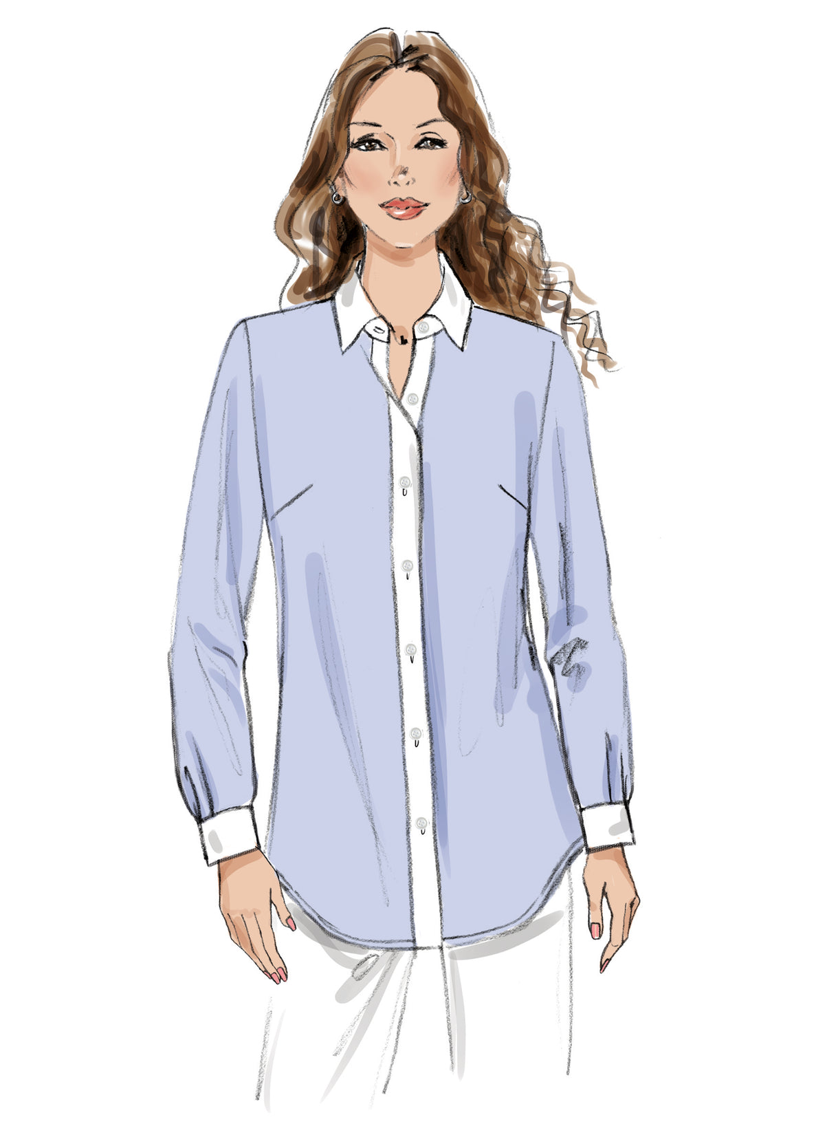Butterick B7010 sewing pattern envelope showing button front shirt designs