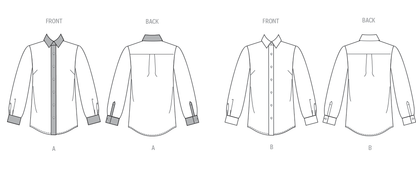 Butterick B7010 sewing pattern envelope showing button front shirt designs