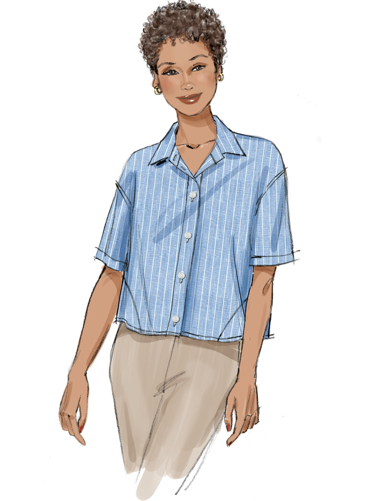 Butterick B7011 sewing pattern envelope showing button-down shirt designs