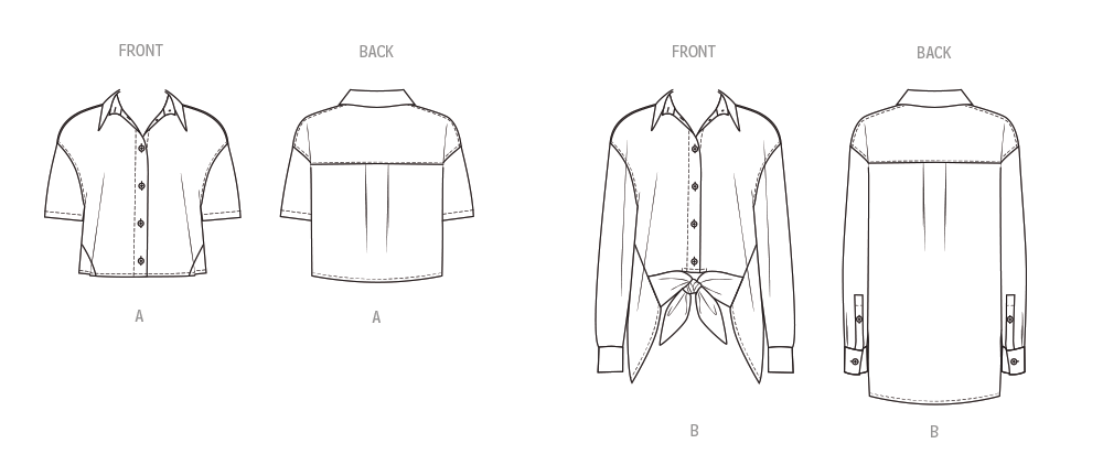 Butterick B7011 sewing pattern envelope showing button-down shirt designs