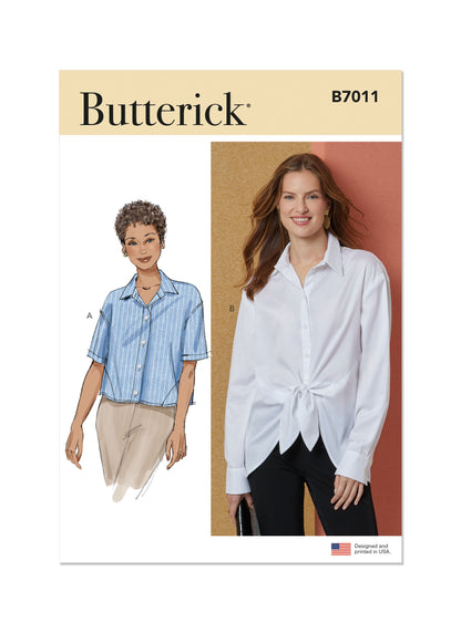 Butterick B7011 sewing pattern envelope showing button-down shirt designs