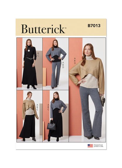 Butterick B7013 sewing pattern envelope showing crisscross top designs