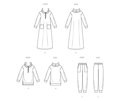 Butterick B7014 sewing pattern envelope showing cowl neck dress and top designs