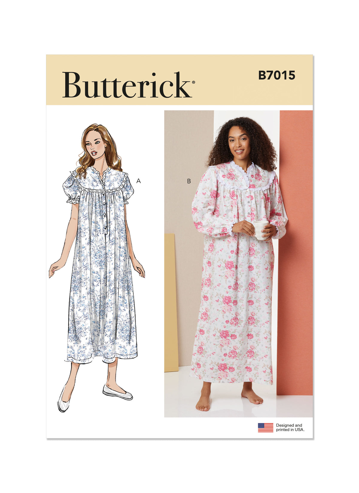 Butterick B7015 sewing pattern envelope showing misses' nightgown designs
