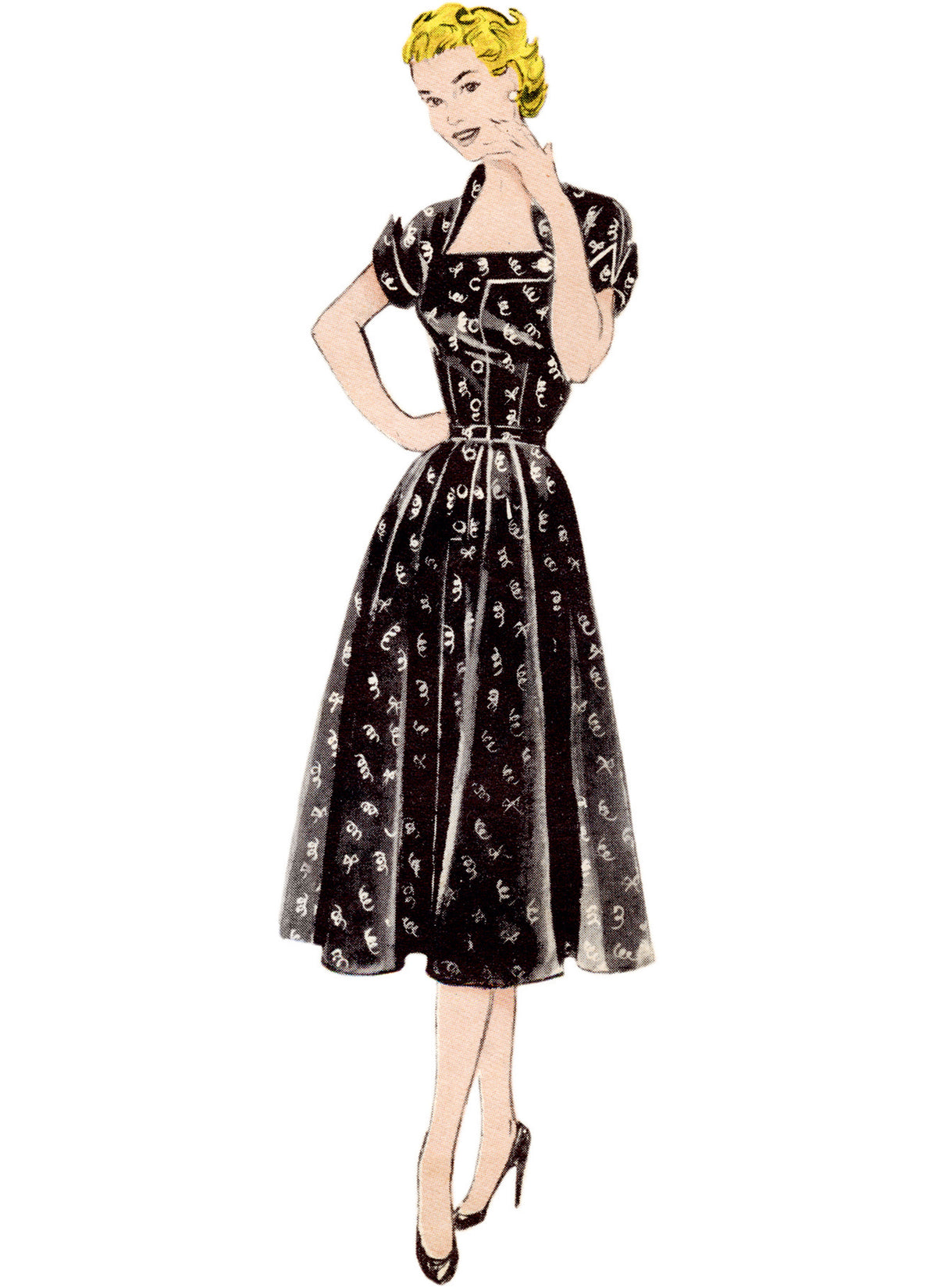 Butterick B7019 sewing pattern envelope showing vintage 1950s dress designs