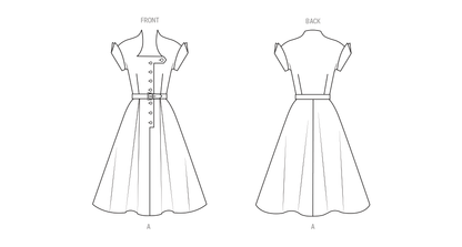 Butterick B7019 sewing pattern envelope showing vintage 1950s dress designs