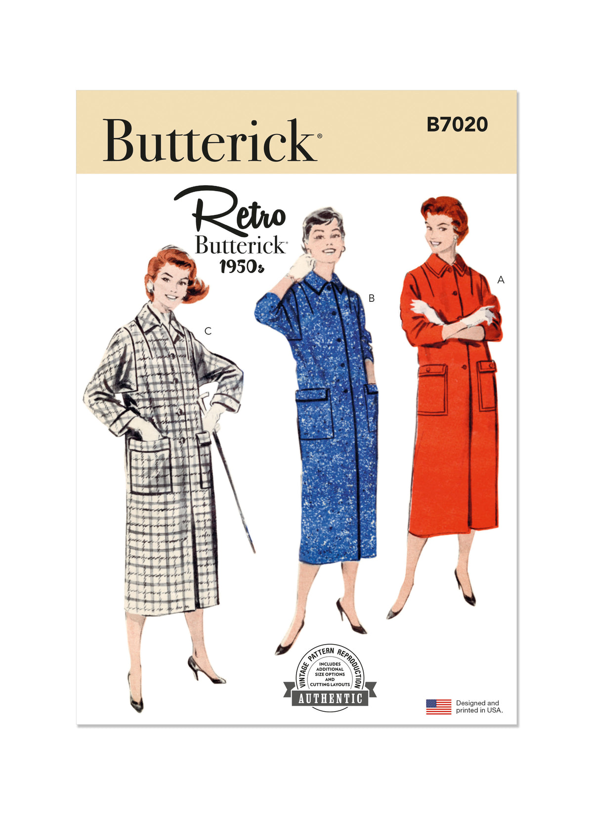 Butterick B7020 sewing pattern envelope showing vintage misses' jacket designs