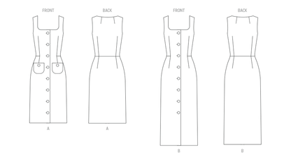 Butterick B7022 sewing pattern envelope showing misses' sleeveless dress designs