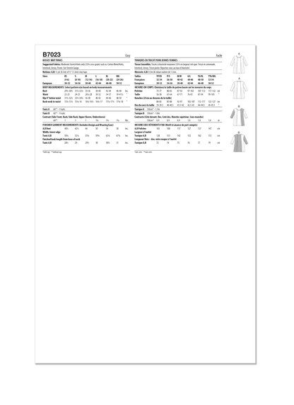 Butterick B7023 sewing pattern envelope showing misses' knit tunic designs